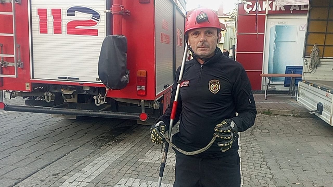 Park halinde minibüse giren yılan, itfaiyenin müdahalesiyle çıkarıldı