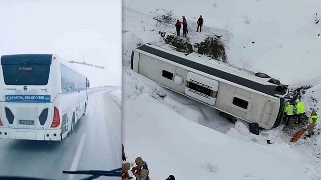 Erzincan''da kaza yapan otobüsün kaza yapmadan saniyeler öncesi görüntüsü ortaya çıktı