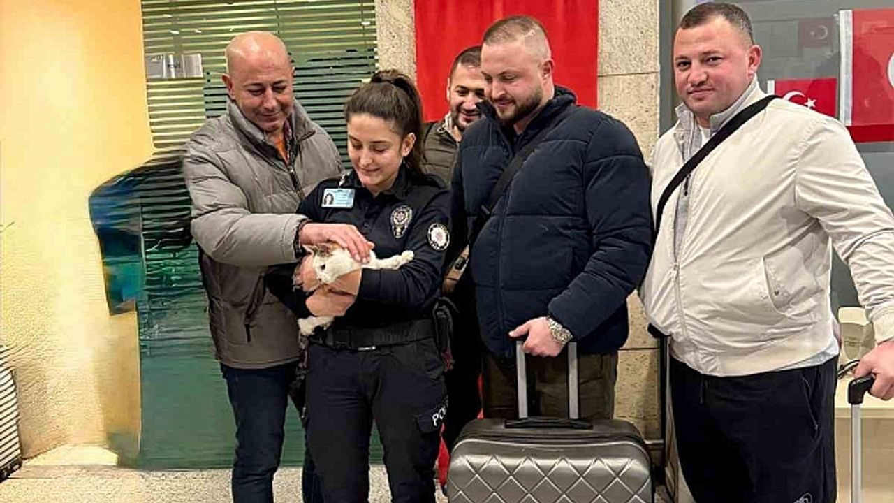 Araçta kilitli bırakılan kediyi polisler kurtardı