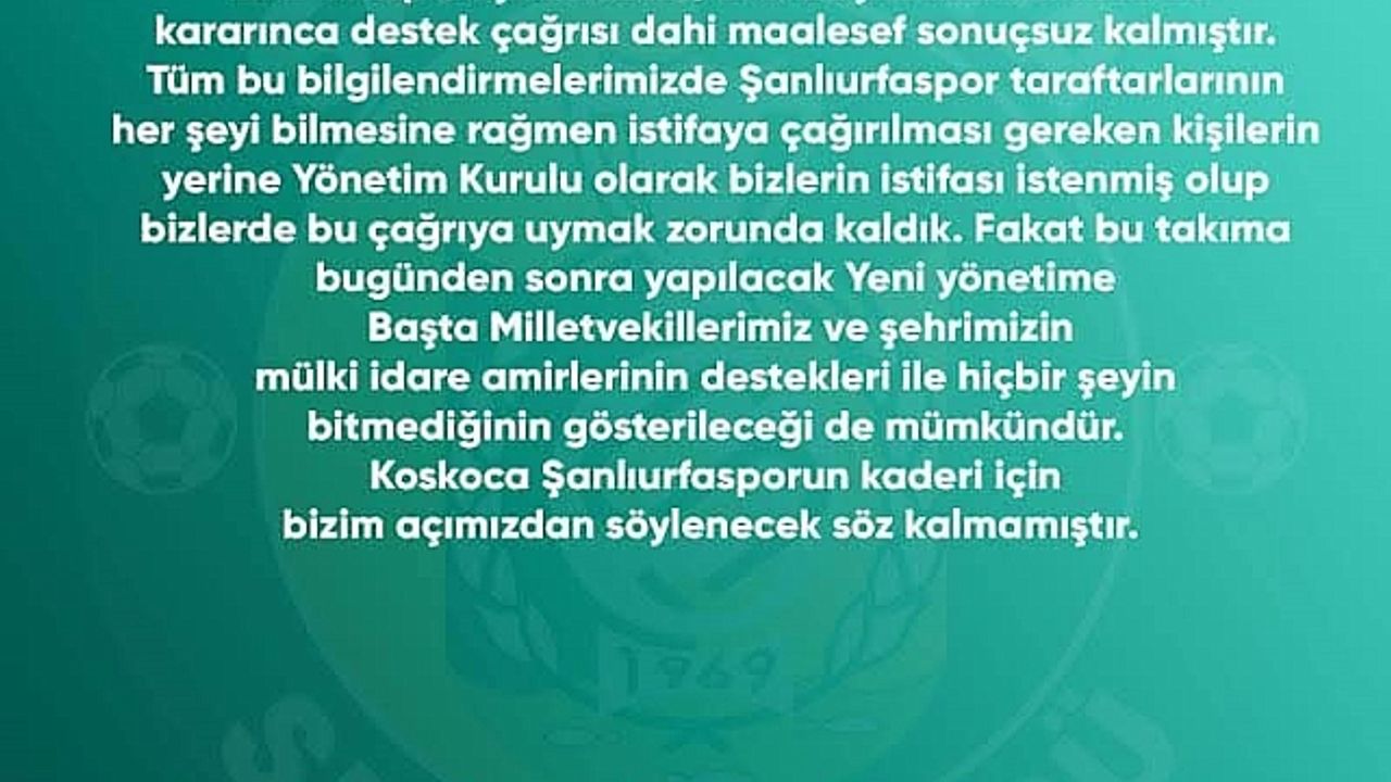 Şanlıurfaspor yönetimi istifa etti