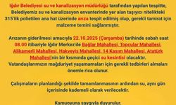 Iğdır Belediyesinden Su Kesintisi Uyarısı