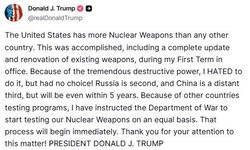 ABD Başkanı Trump’tan Çin Devlet Başkanı Xi görüşmesi öncesinde ABD Savunma Bakanlığı’na nükleer silah denemesi talimatı