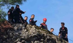 Sarp kayalıklarda mahsur kalan keçi kurtarıldı