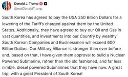 Trump: "Güney Kore ABD’ye toplam 950 milyar dolarlık yatırım yapacak"