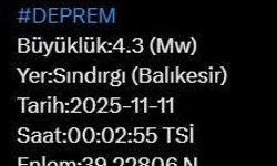 Balıkesir’de 4.3 büyüklüğünde deprem