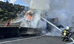 Kaza yapan tır alevlere teslim oldu