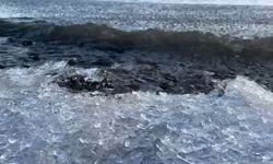 Çıldır Gölü'nde buz kütleleri sahile vurdu