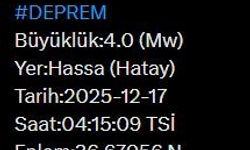 Hatay'da 4.0 büyüklüğünde deprem