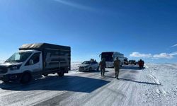 Eksi 30'a düşen sıcaklıklarda buz pistine dönen yolda araçlar mahsur kaldı