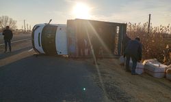 Iğdır’da Saman Yüklü Kamyon Yan Yattı