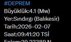 4.1 büyüklüğünde deprem