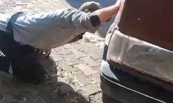 Aracın motor kısmına giren yılanı itfaiye ekipleri kürekle yakaladı