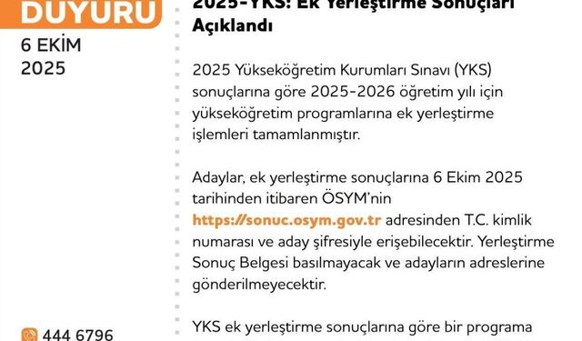 2025 YKS ek yerleştirme sonuçları açıklandı