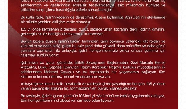 Vali Turan’dan Kurtuluş Mesajı