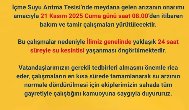 Iğdır’da Yarın 24 Saatlik Su Kesintisi Yaşanacak