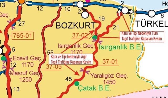 Çatalzeytin'e ulaşımın sağlandığı yol trafiğe kapatıldı