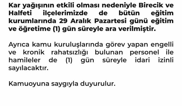 Okullar tatil edildi