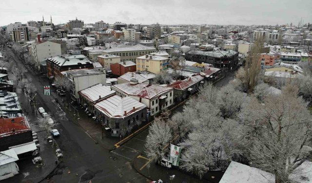 Kars'ta nisan ayında ağaçlar kırağı tuttu