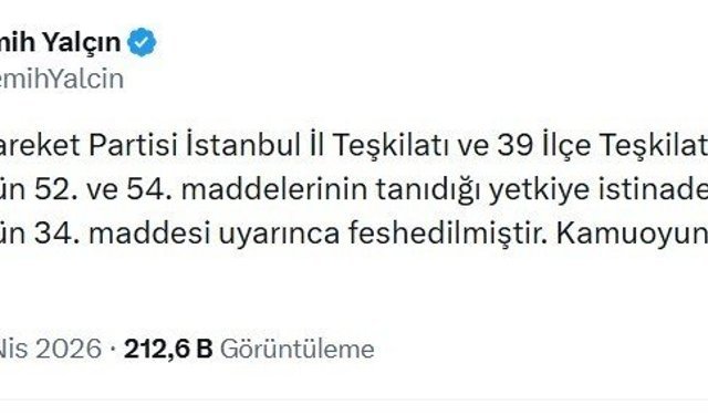 MHP İstanbul İl Teşkilatı ve 39 ilçe teşkilatı birlikte feshedildi
