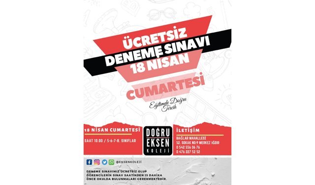Iğdır Doğru Eksen Koleji’nden Ücretsiz Deneme Sınavı