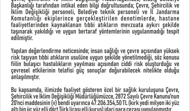 Özel hastaneye 47 milyon lira ceza kesildi