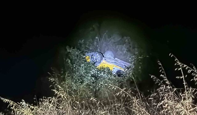 Kontrolden çıkan araç şarampole uçup takla attı