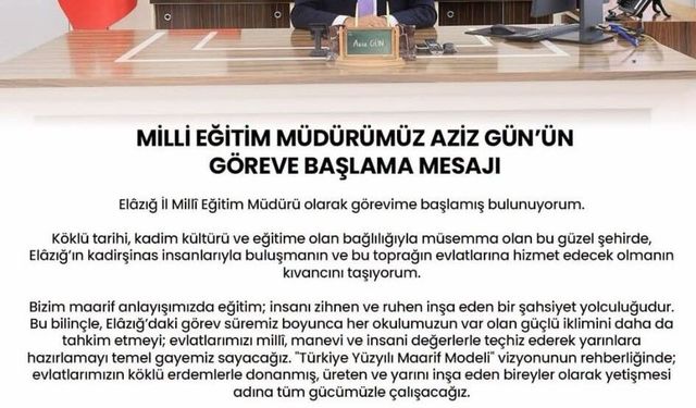 Aziz Gün, Elazığ İl Milli Eğitim Müdürlüğü görevine başladı