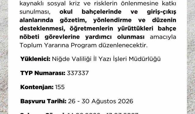 İŞKUR'dan okullar için 155 kişilik TYP duyurusu
