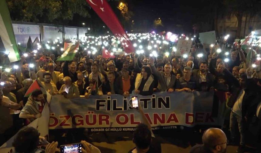 Amasya"da 5 binden fazla kişinin katılımıyla Filistin"e destek yürüyüşü düzenlendi