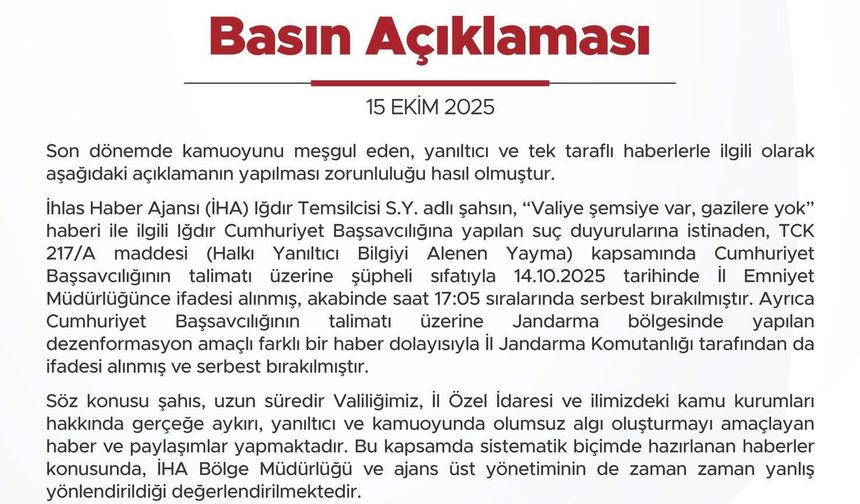 VALİLİKTEN İHA AÇIKLAMASI
