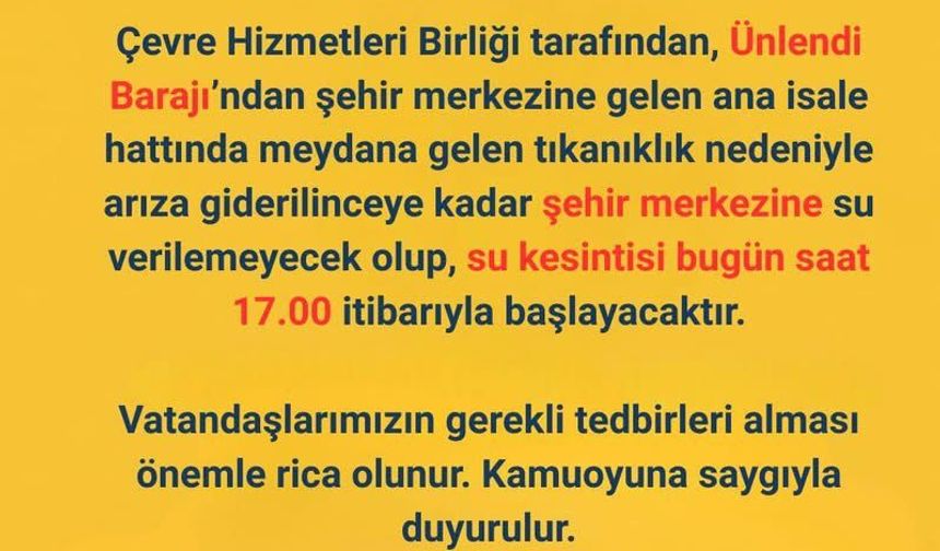 Iğdır Belediyesi Yeniden Su Kesintisi Uyarısı Yaptı