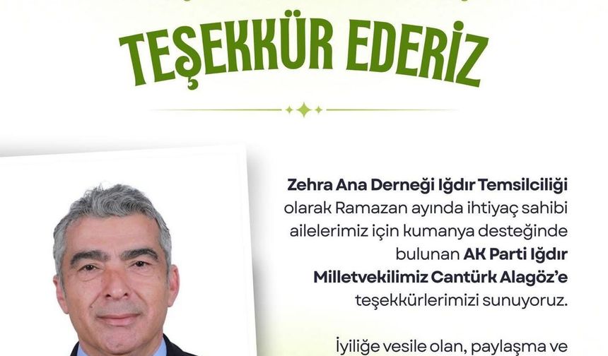 Zehra Ana Derneği’nden Milletvekili Cantürk Alagöz’e Ramazan Teşekkürü
