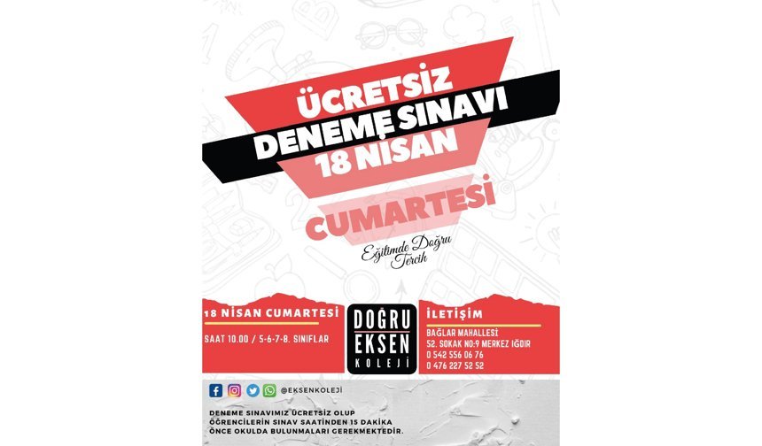 Iğdır Doğru Eksen Koleji’nden Ücretsiz Deneme Sınavı