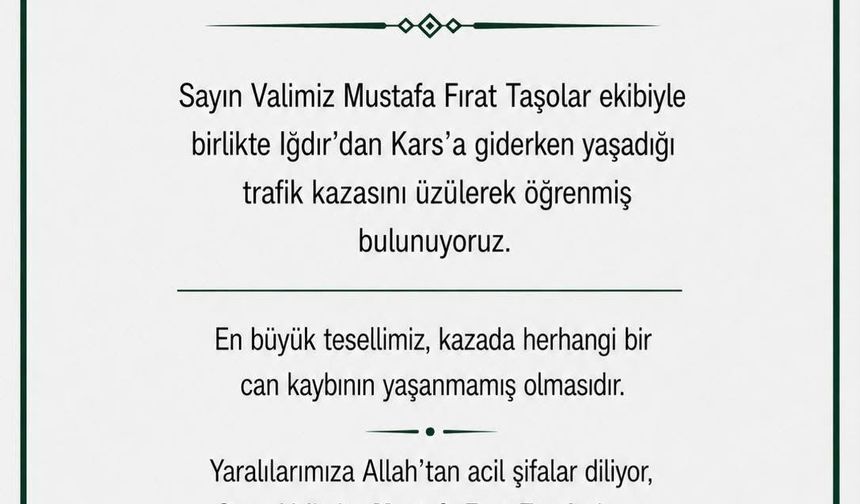 Iğdır Belediye Başkanlarından Vali Taşolar’a Geçmiş Olsun Mesajı