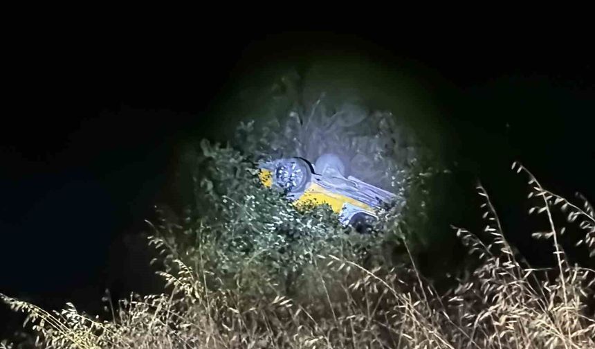Kontrolden çıkan araç şarampole uçup takla attı