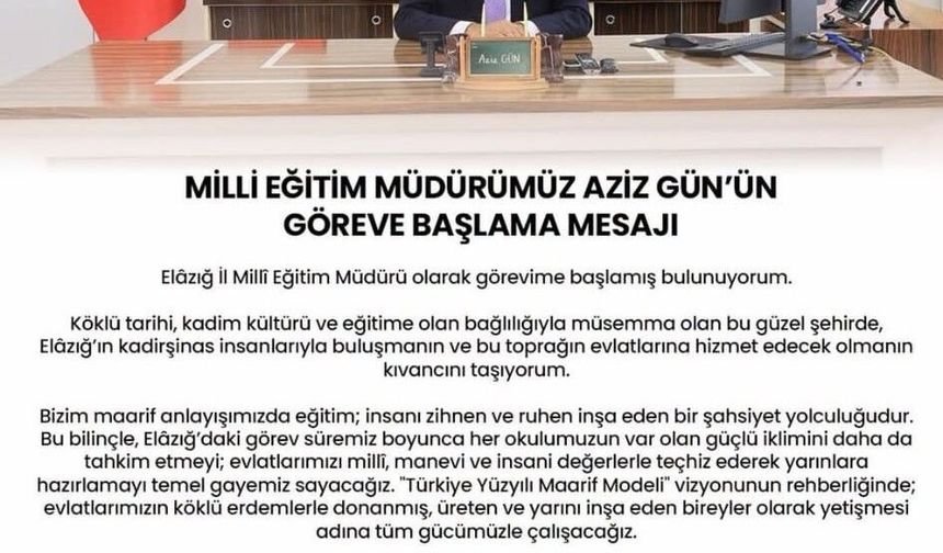 Aziz Gün, Elazığ İl Milli Eğitim Müdürlüğü görevine başladı