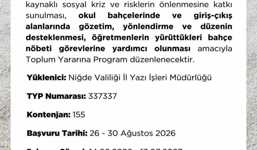 İŞKUR'dan okullar için 155 kişilik TYP duyurusu