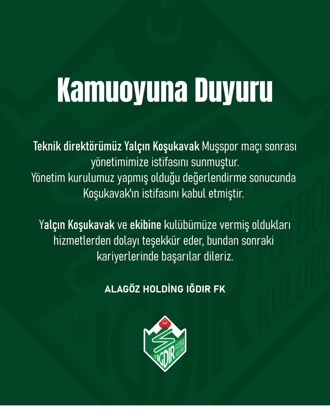 Yalçın Koşukavak İstifa Etti