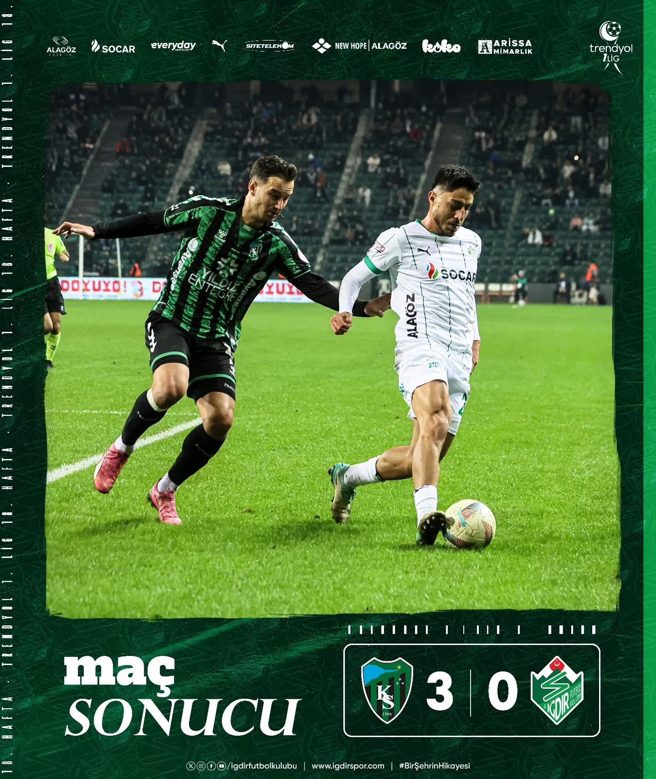 Alagöz Holding Iğdır FK, Kocaelispor Deplasmanından Eli Boş Döndü: 3-0