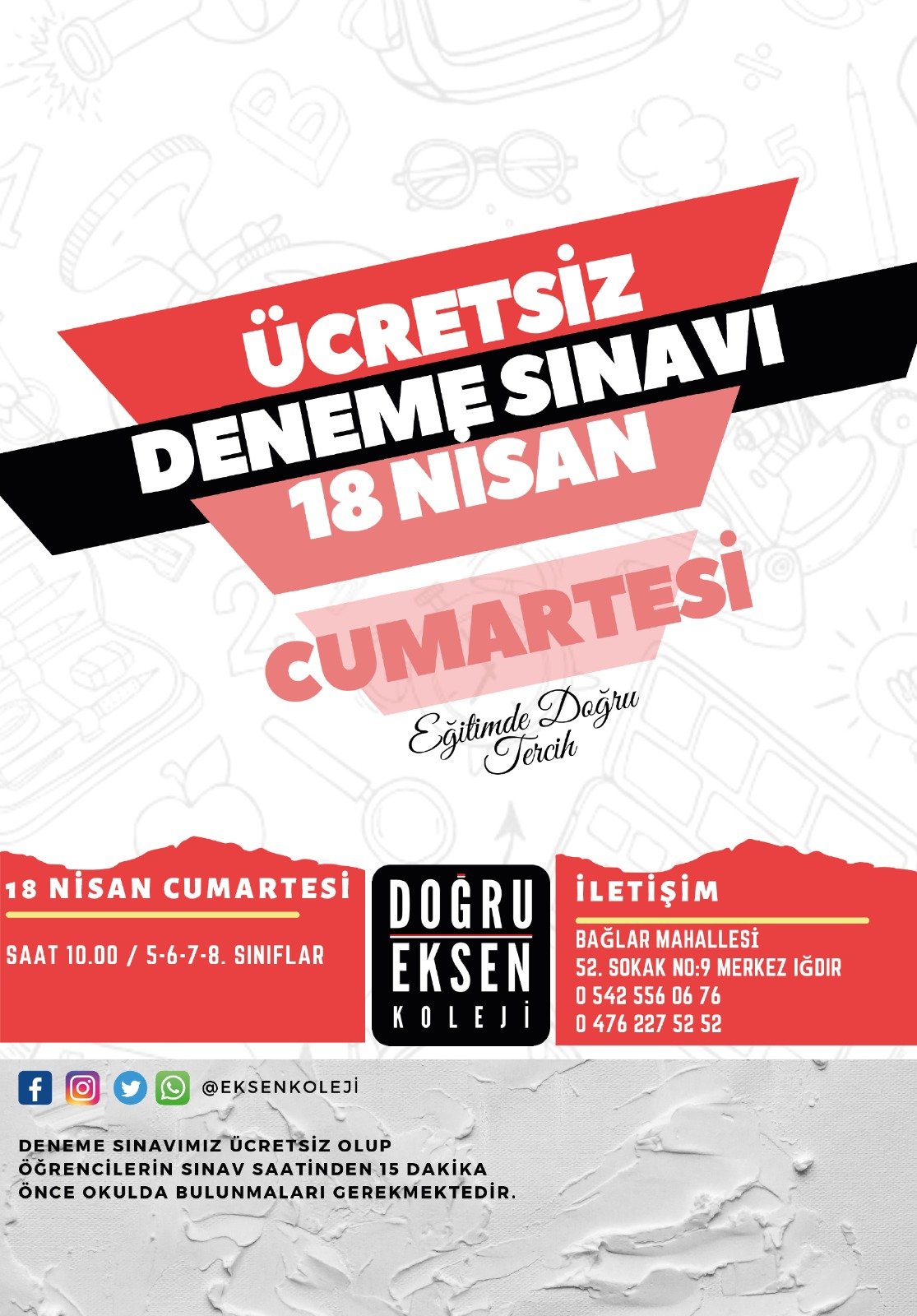 Iğdır Doğru Eksen Koleji’nden Ücretsiz Deneme Sınavı